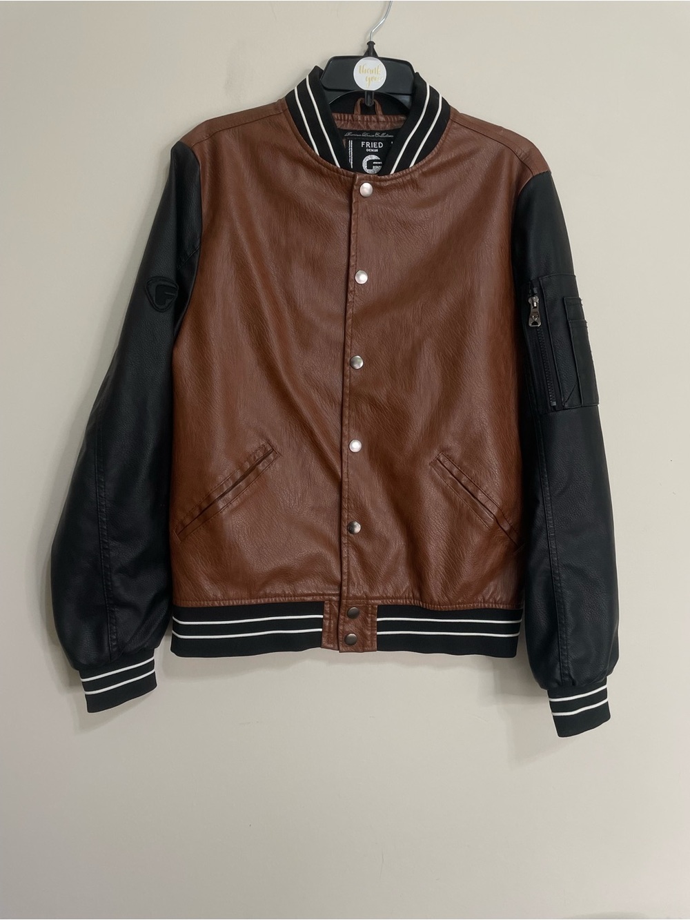 Fried Denim Men's Brown & Black Varsity Bomber Jacket
Size Small